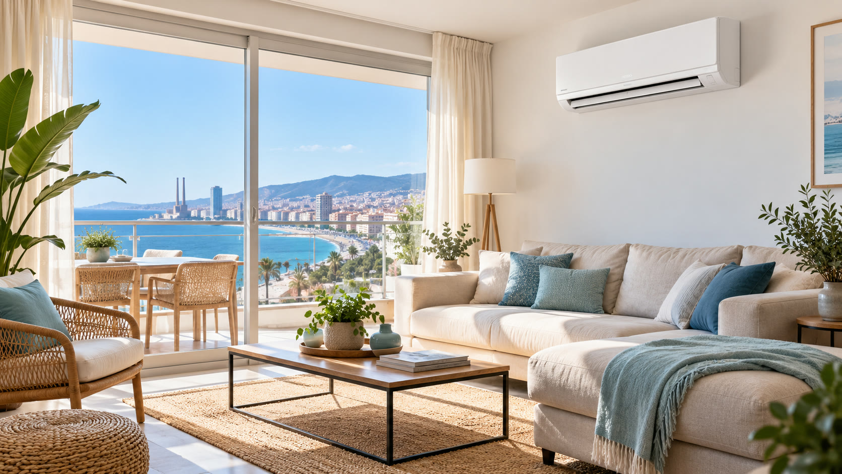 Sistema split en una vivienda luminosa